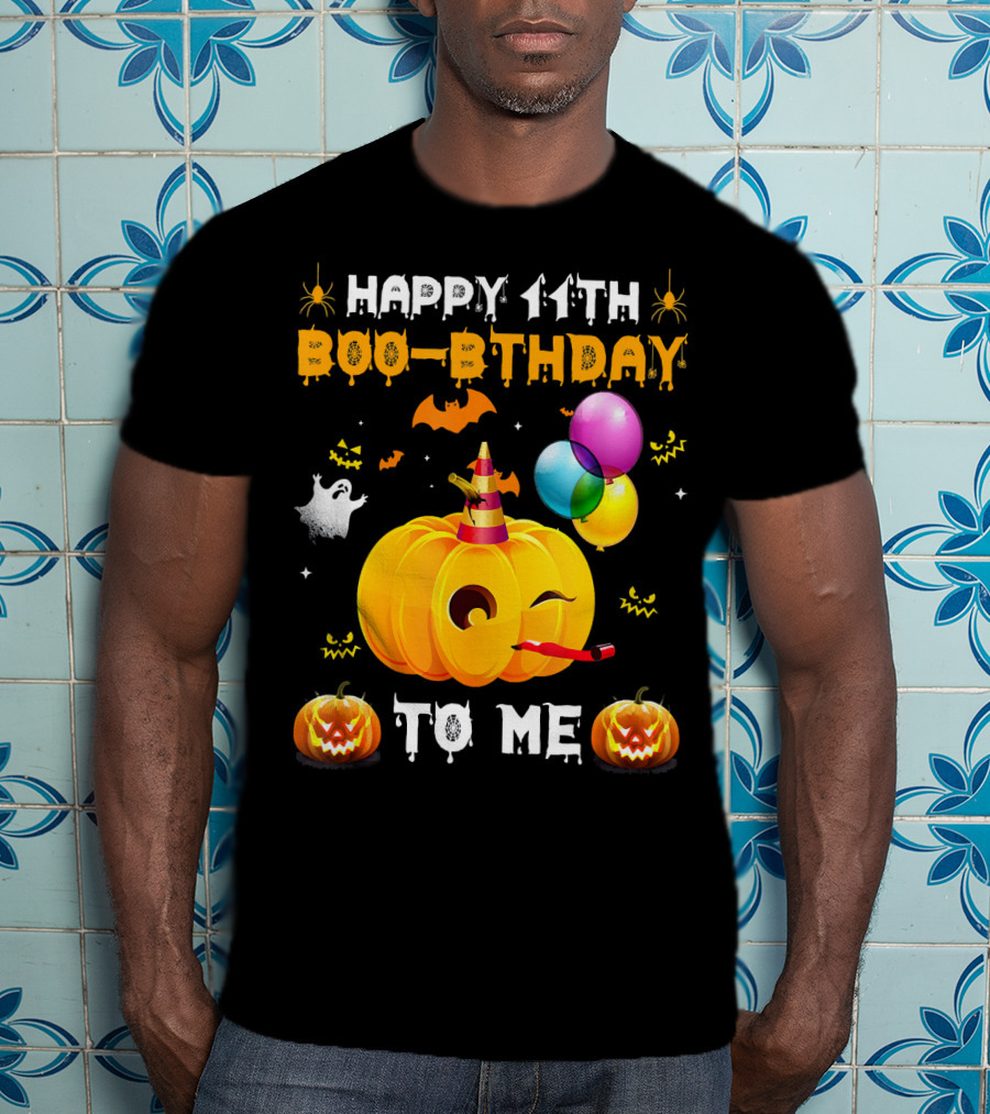 Happy 11th Boo-Pthday To Me Halloween Pumpkin And Balloons T-Shirt
