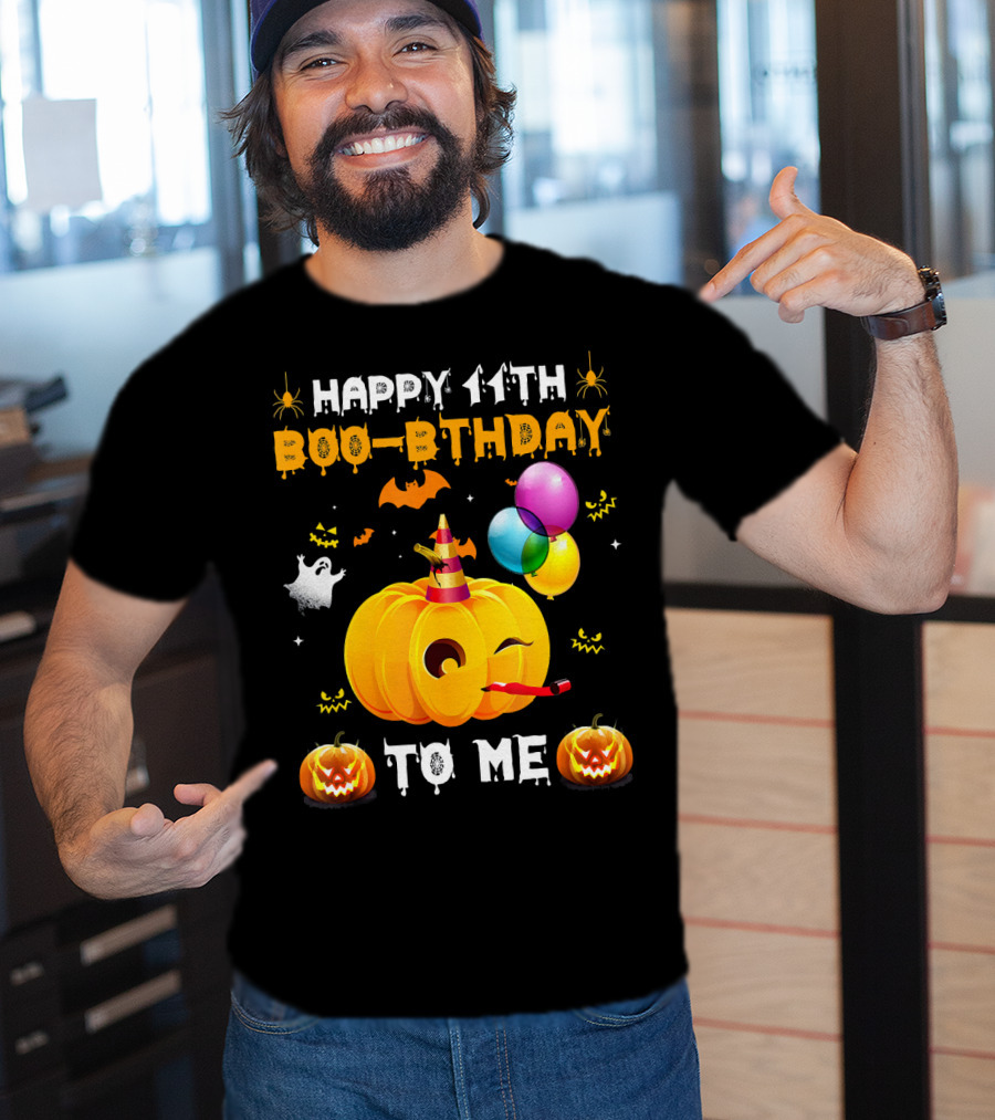 Happy 11th Boo-Pthday To Me Halloween Pumpkin And Balloons T-Shirt