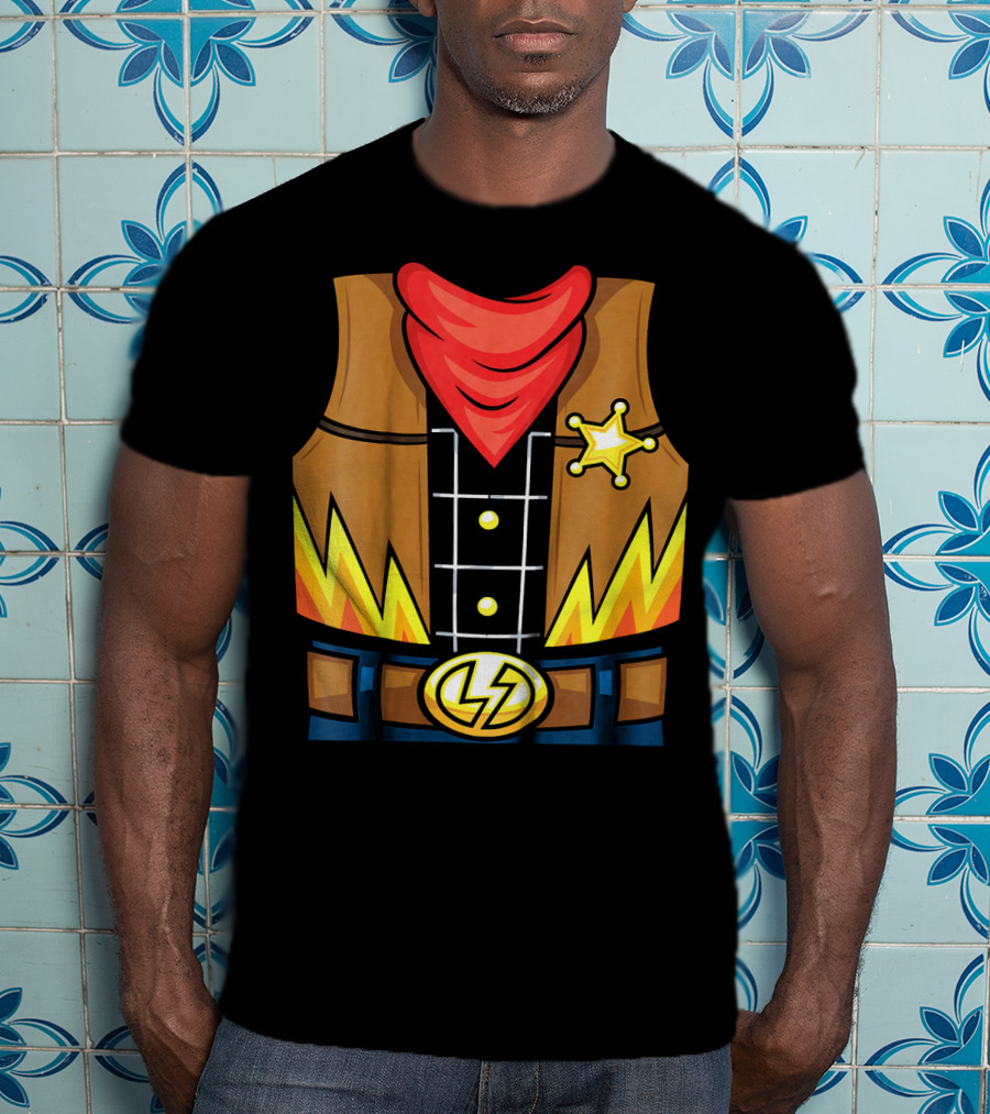 Kids Cowboy Lightning Sheriff Badge Vest T-Shirt