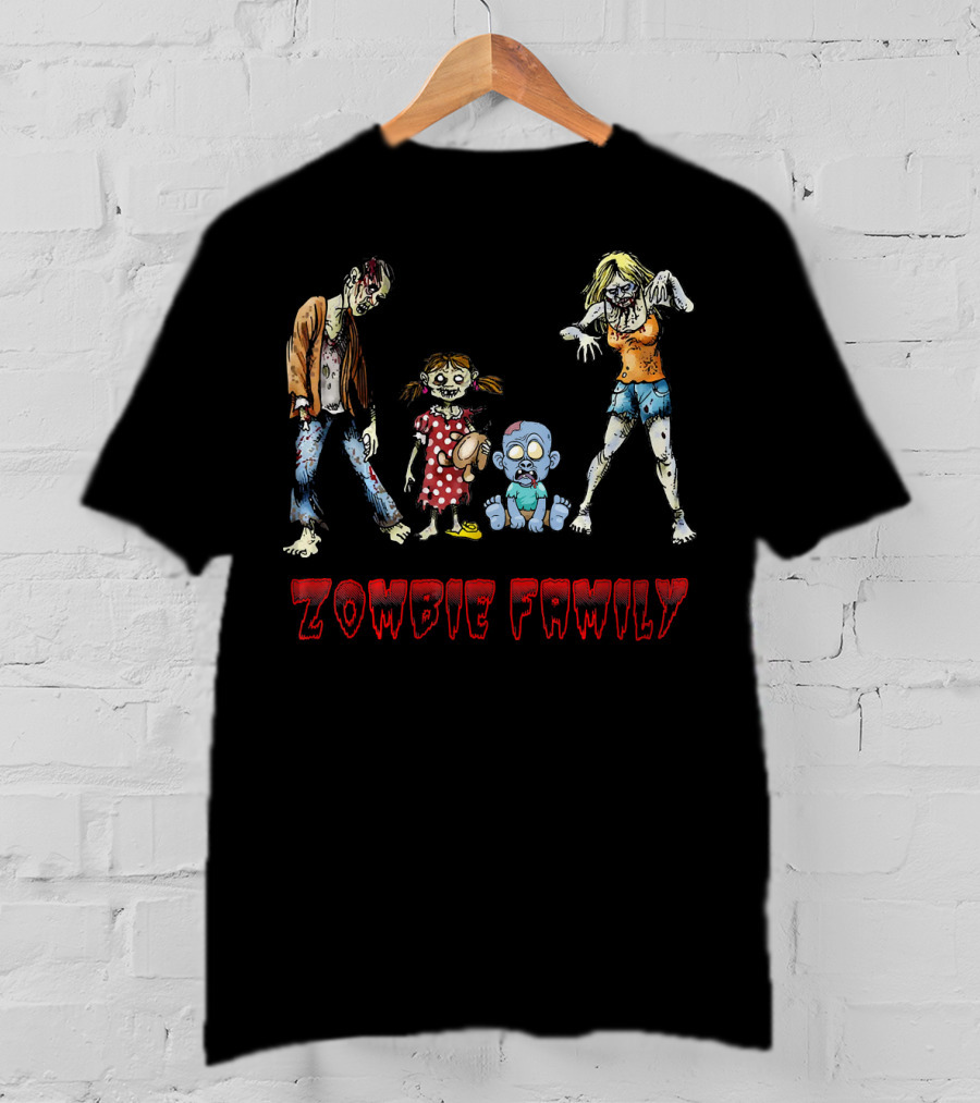 Zombie Family Funny Zombies Hall Creepy Cartoon Characters T-Shirt