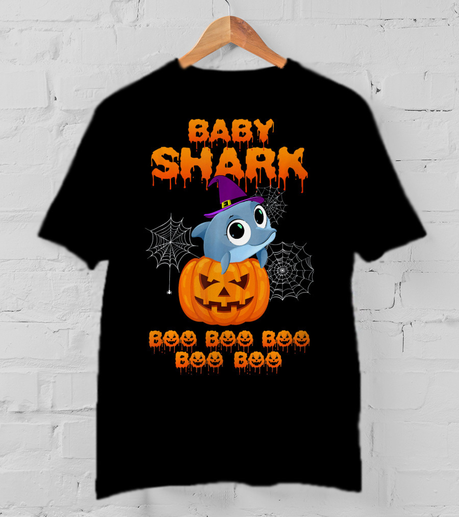 Baby Shark Halloween Boo Boo Boo Pumpkin Witch Hat Spider Webs T-Shirt