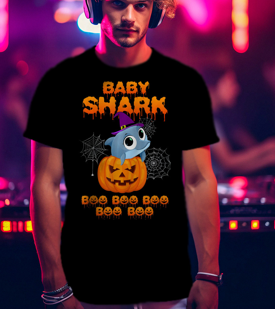 Baby Shark Halloween Boo Boo Boo Pumpkin Witch Hat Spider Webs T-Shirt