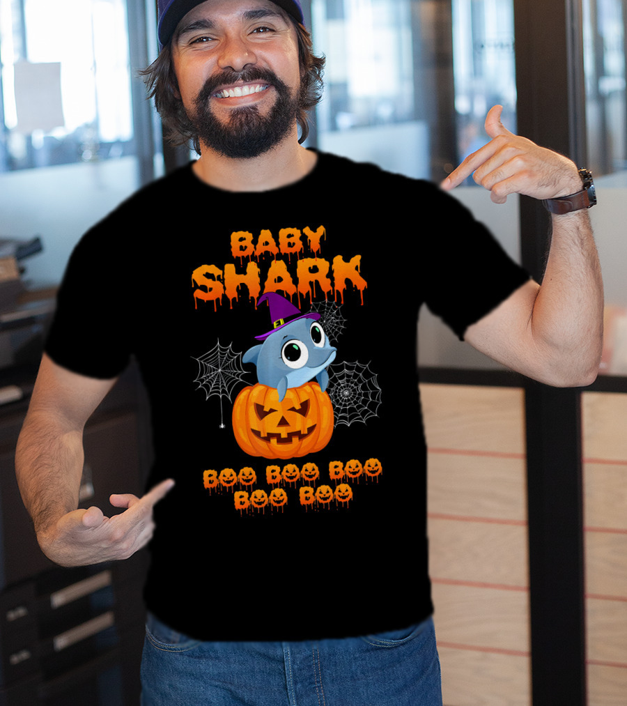 Baby Shark Halloween Boo Boo Boo Pumpkin Witch Hat Spider Webs T-Shirt