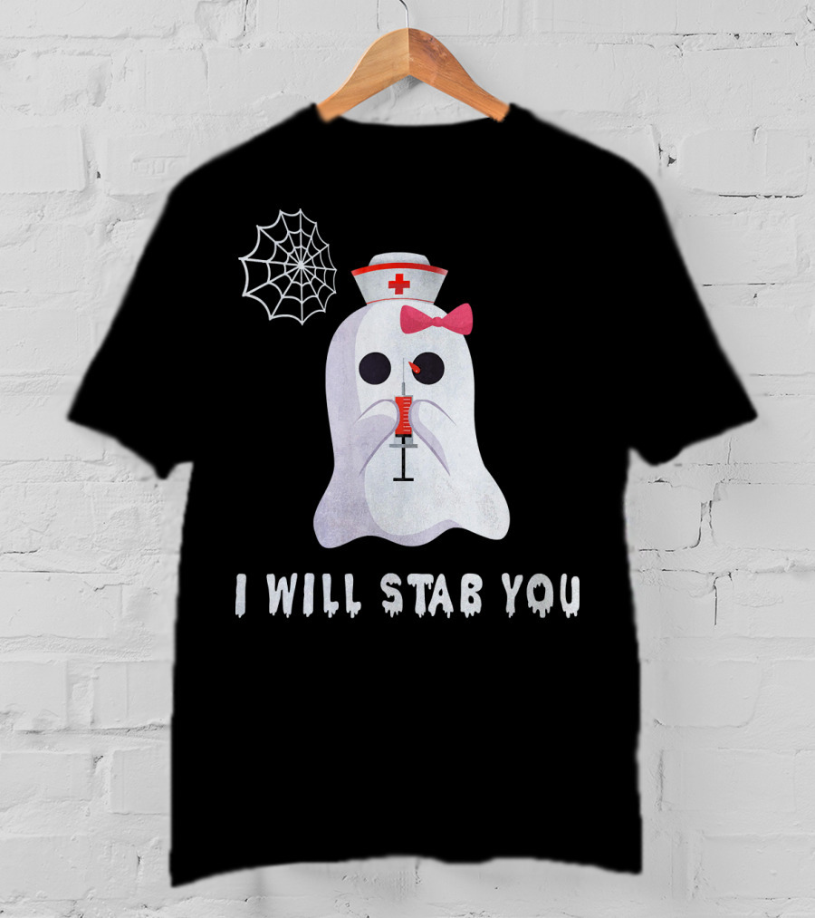 I Will Stab You Ghost Nurse Syringe Spider Web T-Shirt