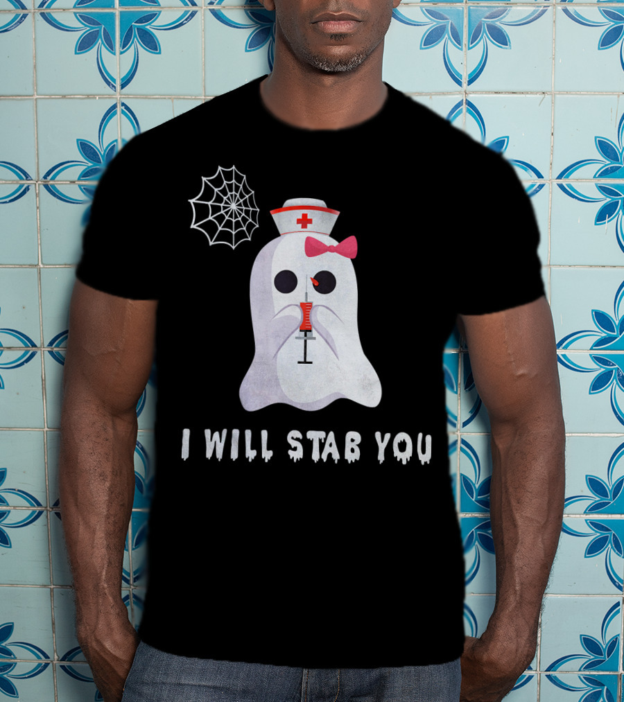 I Will Stab You Ghost Nurse Syringe Spider Web T-Shirt