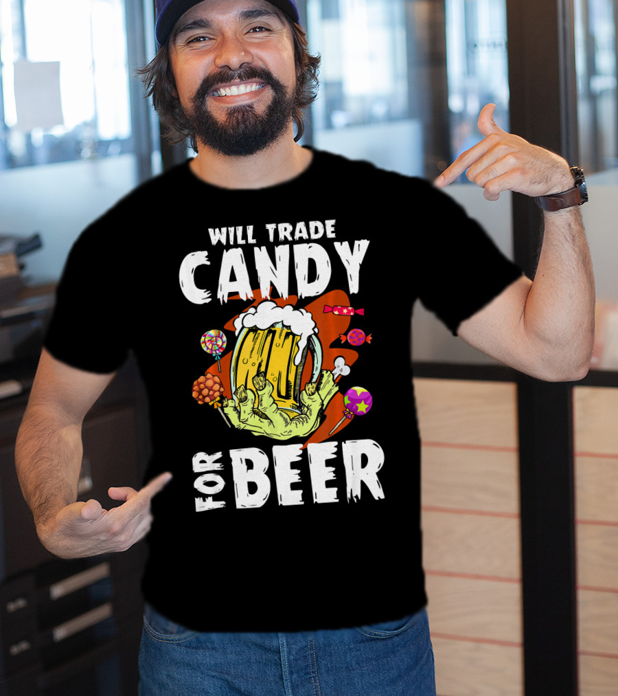 Will Trade Candy For Beer Halloween Zombie Hand Lollipops T-Shirt
