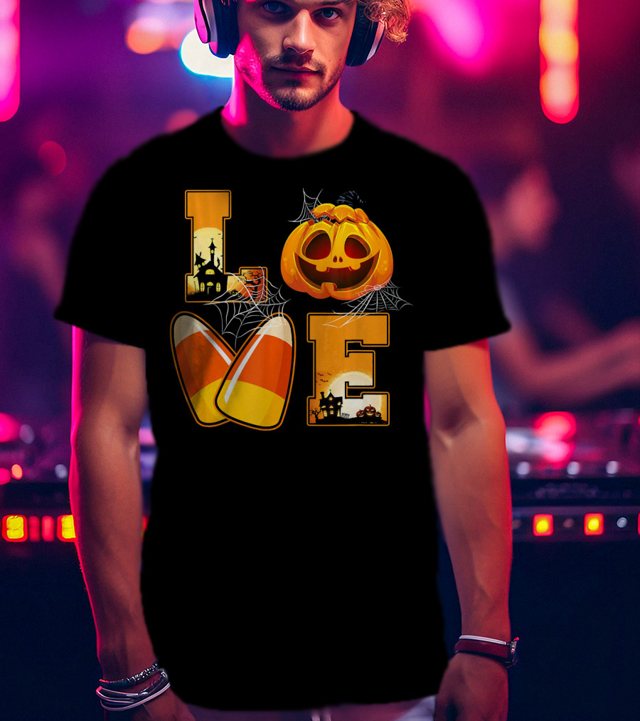 Love Candy Corn Pumpkin Halloween Spiderwebs T-Shirt
