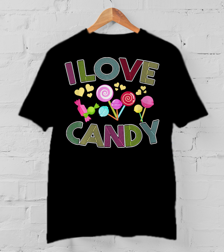 I Love Candy Cute Halloween Trick Or Tre Pops Hearts Colorful Candies T-Shirt