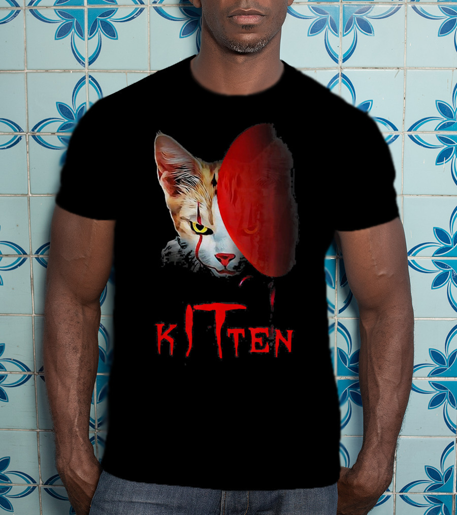 Kitten Cat Halloween Clown Red Balloon Horror T-Shirt