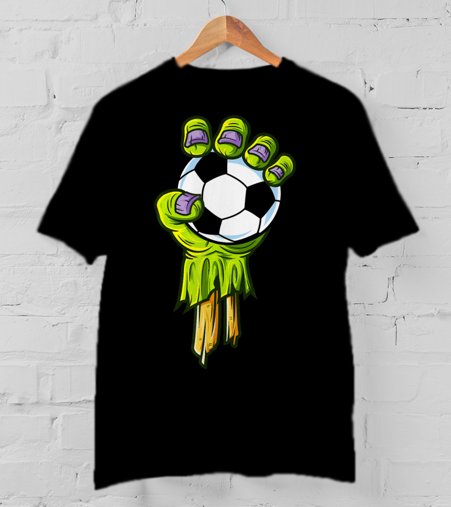 Zombie Hands Grabbing Soccer Ball Funny Horror Scary T-Shirt