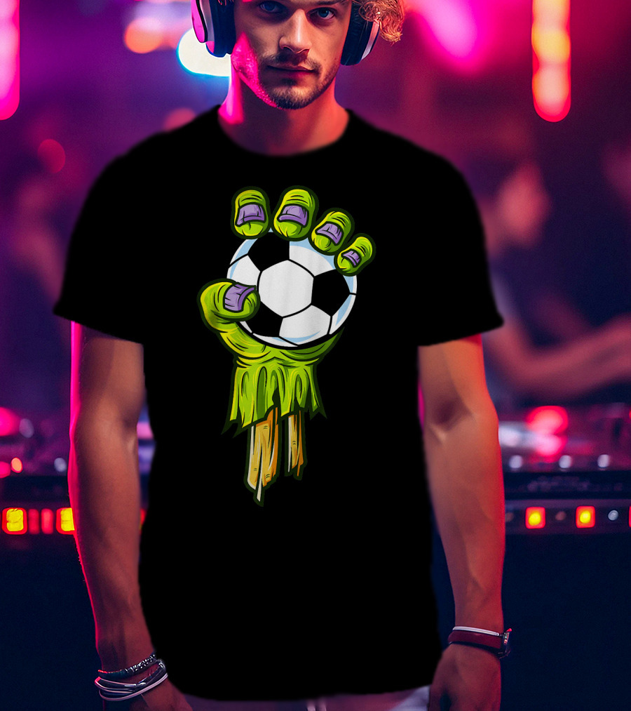 Zombie Hands Grabbing Soccer Ball Funny Horror Scary T-Shirt