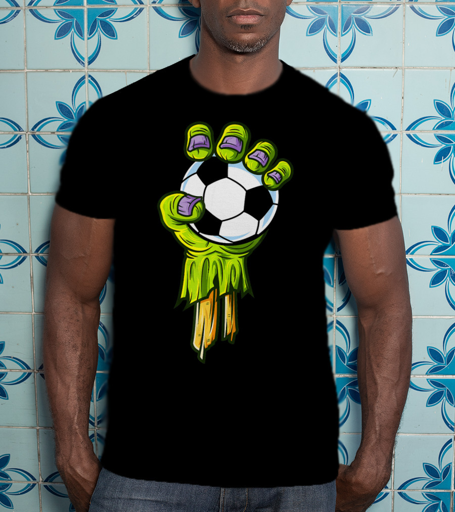 Zombie Hands Grabbing Soccer Ball Funny Horror Scary T-Shirt