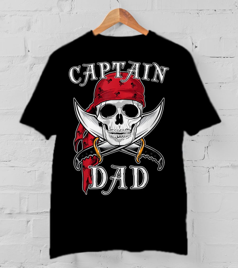 Captain Dad Funny Halloween Pirate Skull Bandana Swords T-Shirt