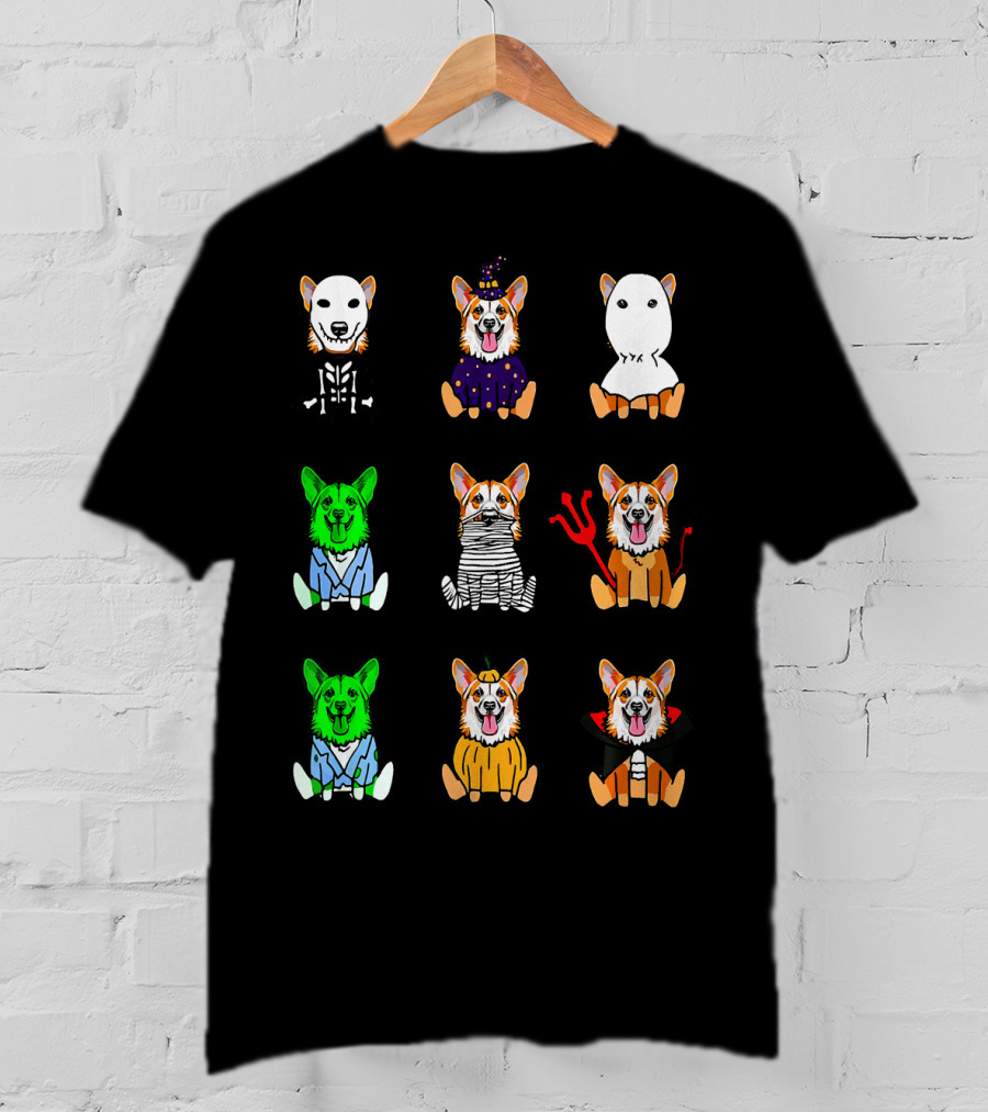 Halloween Costume Pembroke Welsh Corgi Skeleton Witch Ghost Zombie Mummy Devil Vampire Pumpkin T-Shirt
