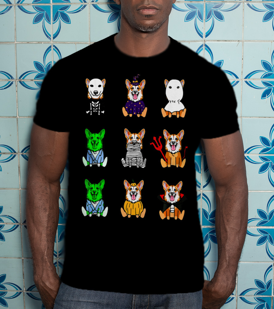 Halloween Costume Pembroke Welsh Corgi Skeleton Witch Ghost Zombie Mummy Devil Vampire Pumpkin T-Shirt