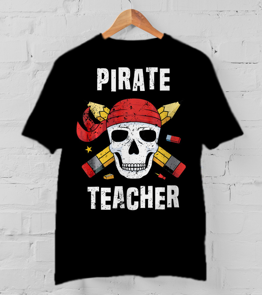 Pirate Teacher Skull With Pencils And Bandana T-Shirt