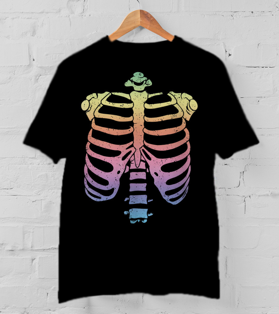 Halloween Skeleton Rib Cage Rainbow Zomb T-Shirt