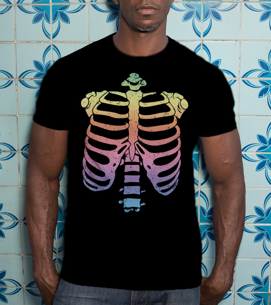 Halloween Skeleton Rib Cage Rainbow Zomb T-Shirt