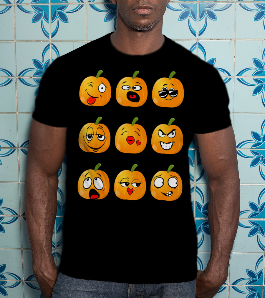 Pumpkin Emoji Faces Emo Expressions T-Shirt