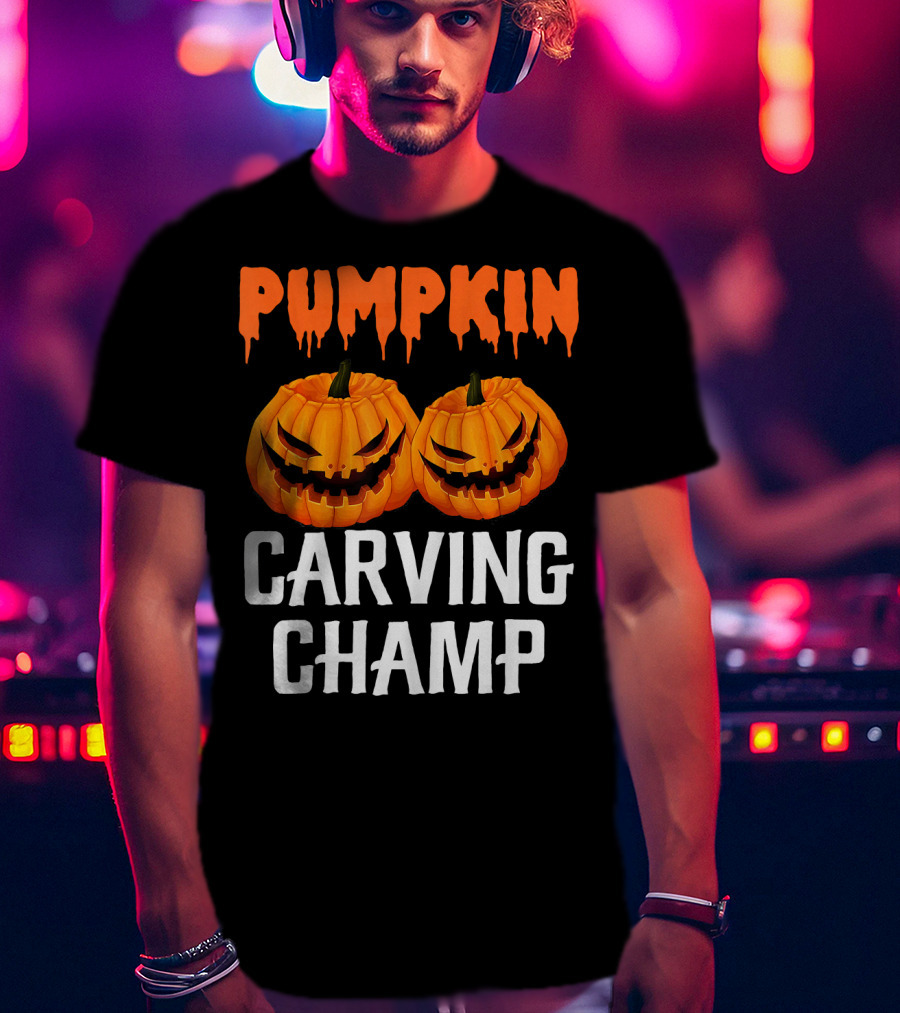 Pumpkin Carving Champ Halloween Creepy Design Competition T-Shirt