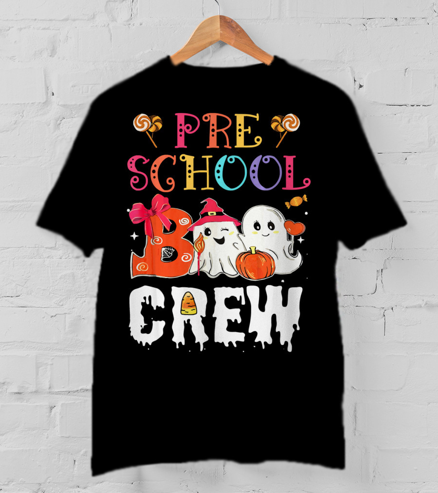 Preschool Boo Crew Halloween Ghosts With Candy Pumpkins T-Shirt