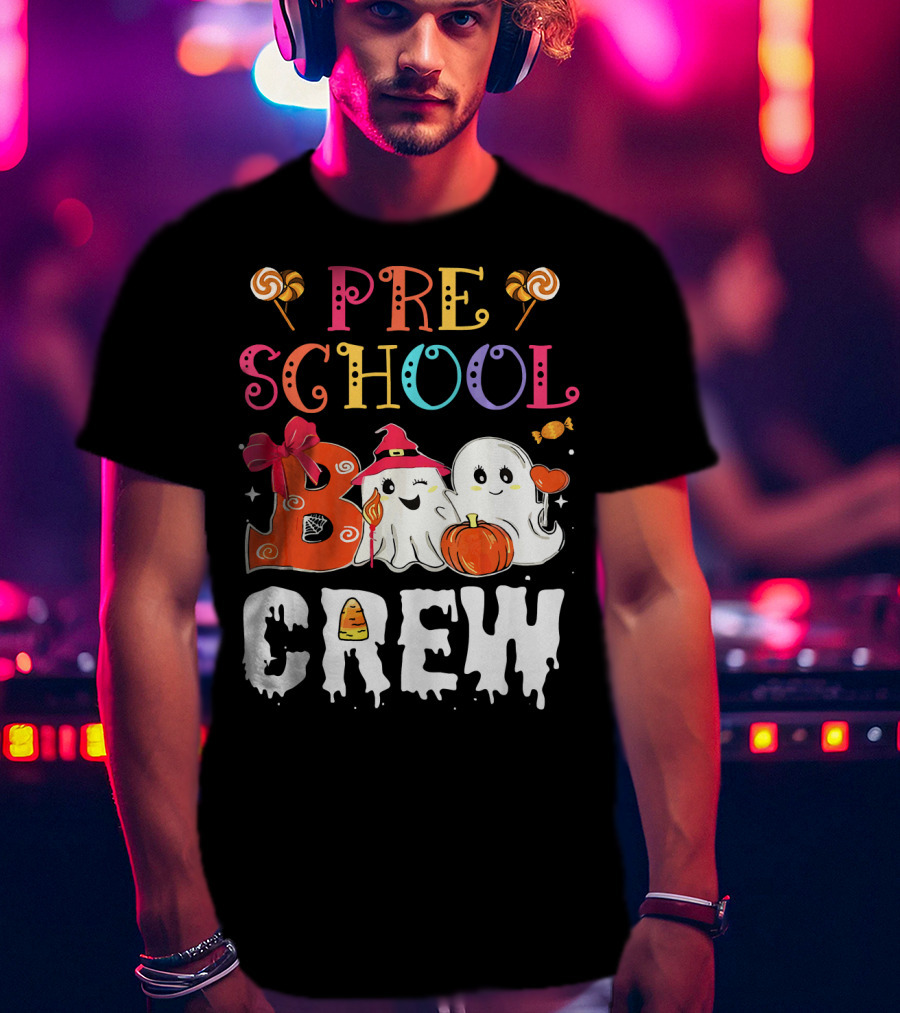 Preschool Boo Crew Halloween Ghosts With Candy Pumpkins T-Shirt