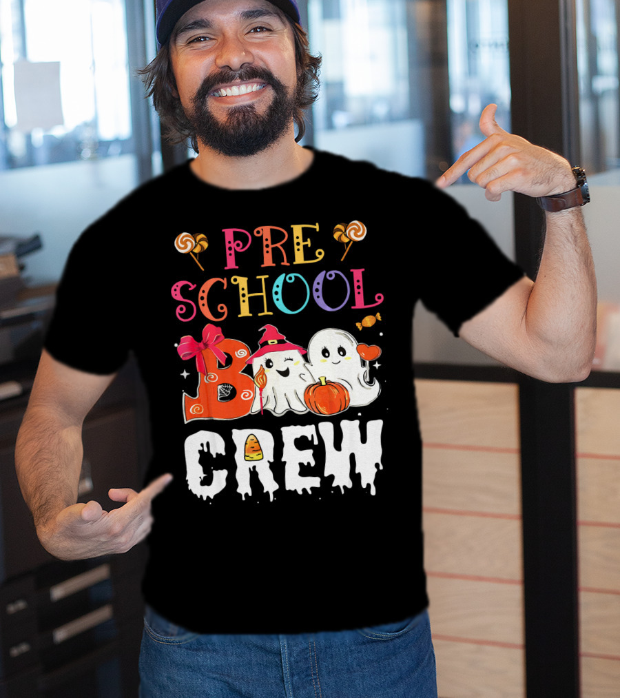 Preschool Boo Crew Halloween Ghosts With Candy Pumpkins T-Shirt