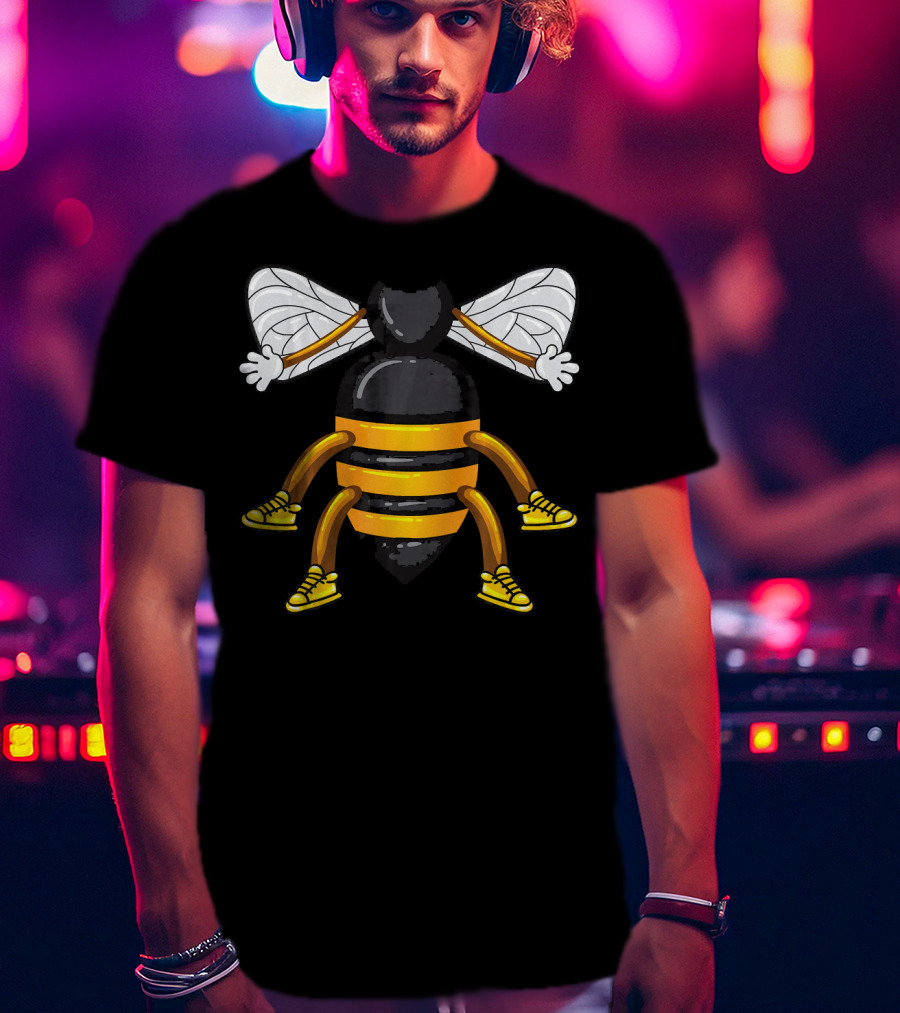 Funny Bee Costume With Sneakers And Cartoon Style Honeybee T-Shirt