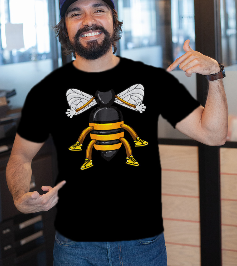 Funny Bee Costume With Sneakers And Cartoon Style Honeybee T-Shirt