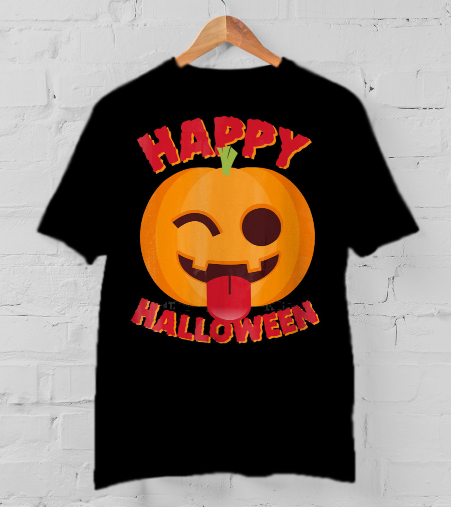 Happy Halloween Emoji Pumpkin Face With Tongue Out T-Shirt