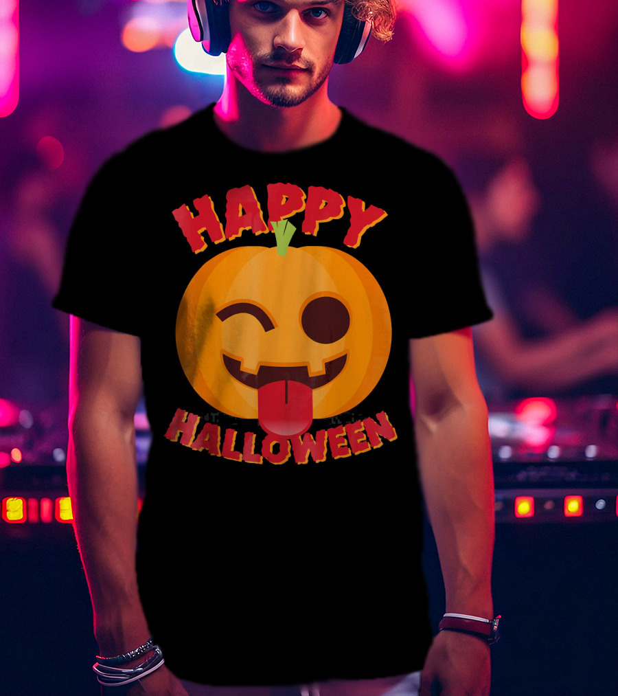Happy Halloween Emoji Pumpkin Face With Tongue Out T-Shirt