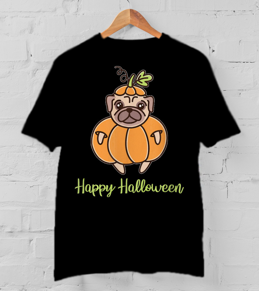 Happy Halloween Pumpkin Pug For Girls Boy T-Shirt