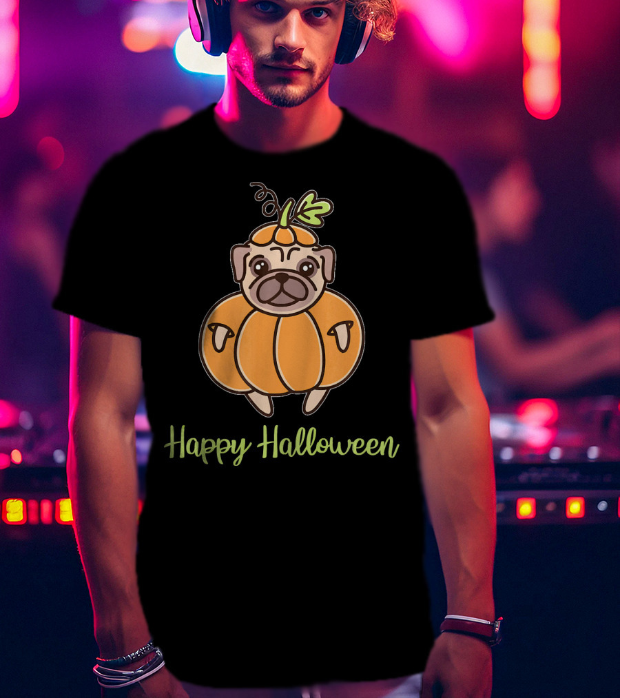 Happy Halloween Pumpkin Pug For Girls Boy T-Shirt