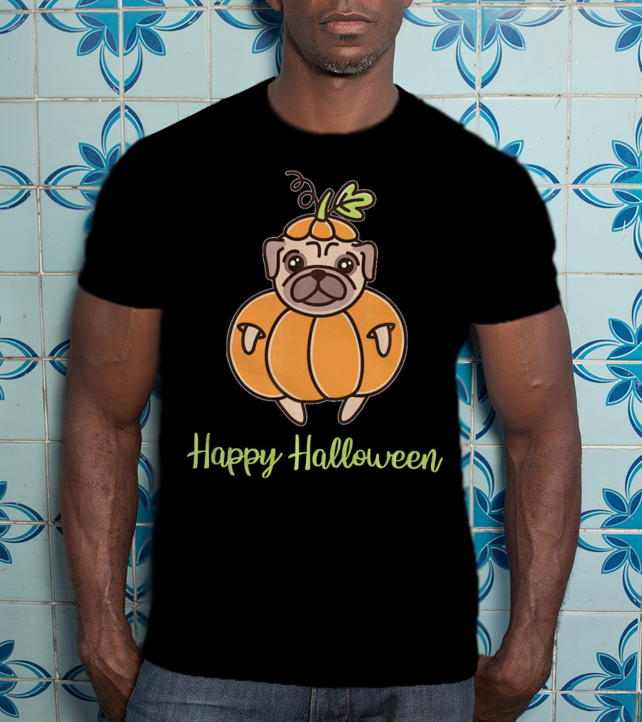 Happy Halloween Pumpkin Pug For Girls Boy T-Shirt