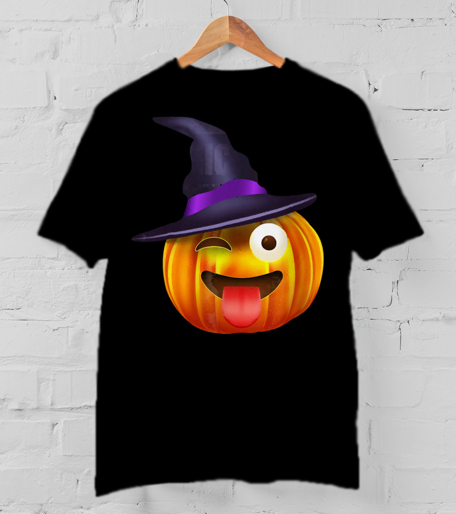 Halloween Costume Emoji Pumpkin Witch Hat Face T-Shirt