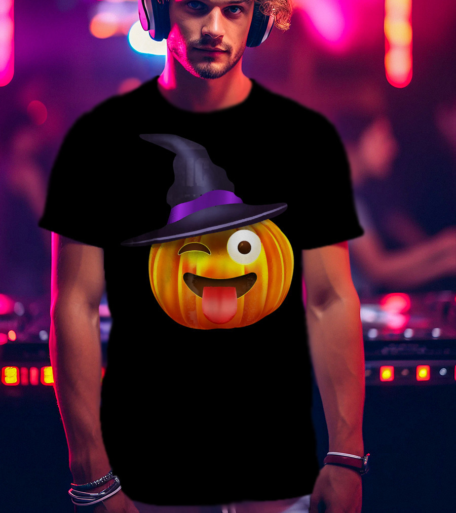 Halloween Costume Emoji Pumpkin Witch Hat Face T-Shirt
