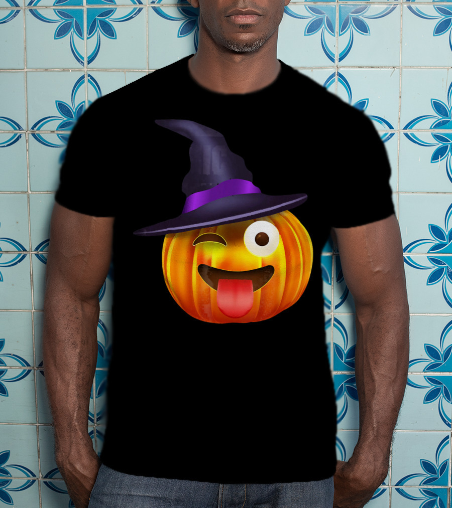 Halloween Costume Emoji Pumpkin Witch Hat Face T-Shirt