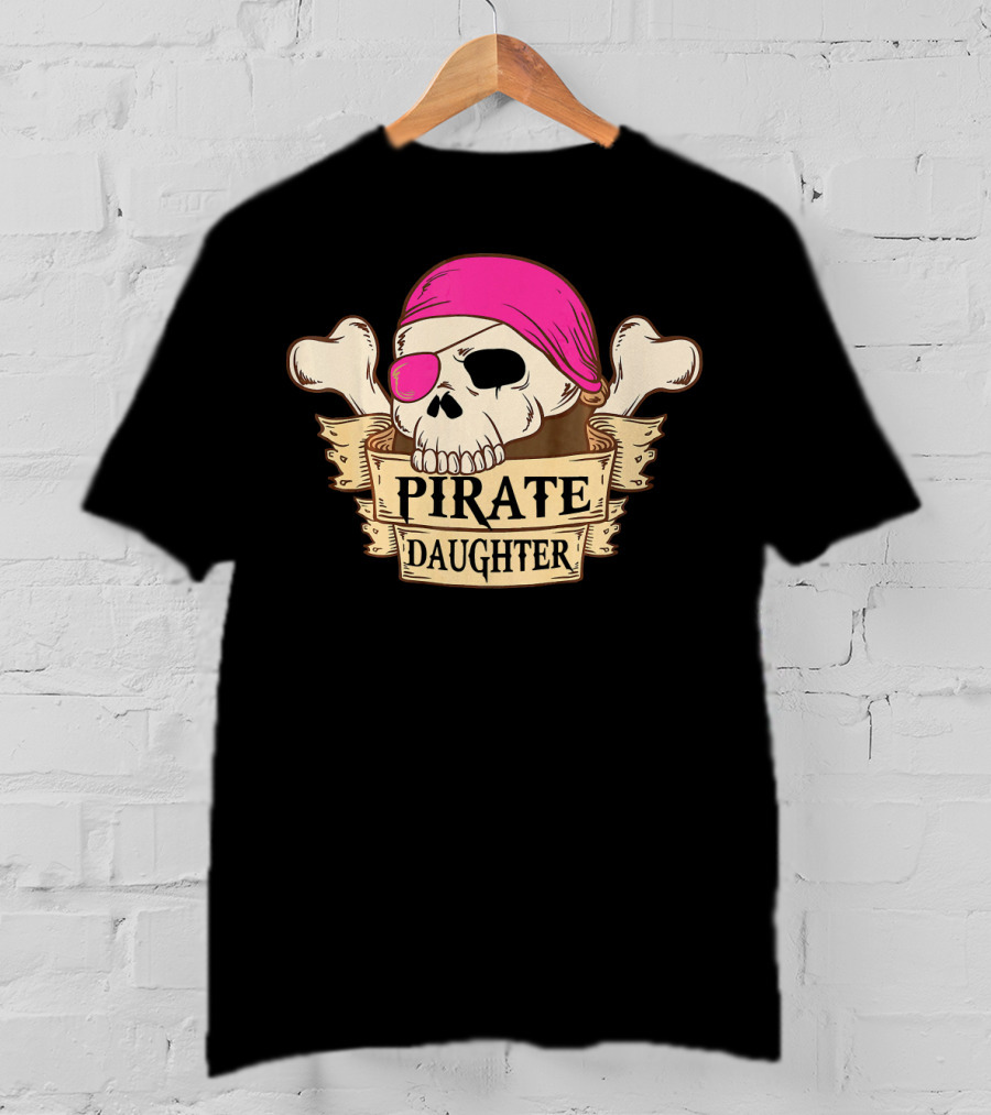 Pirate Daughter Skull With Pink Bandana And Crossbones T-Shirt
