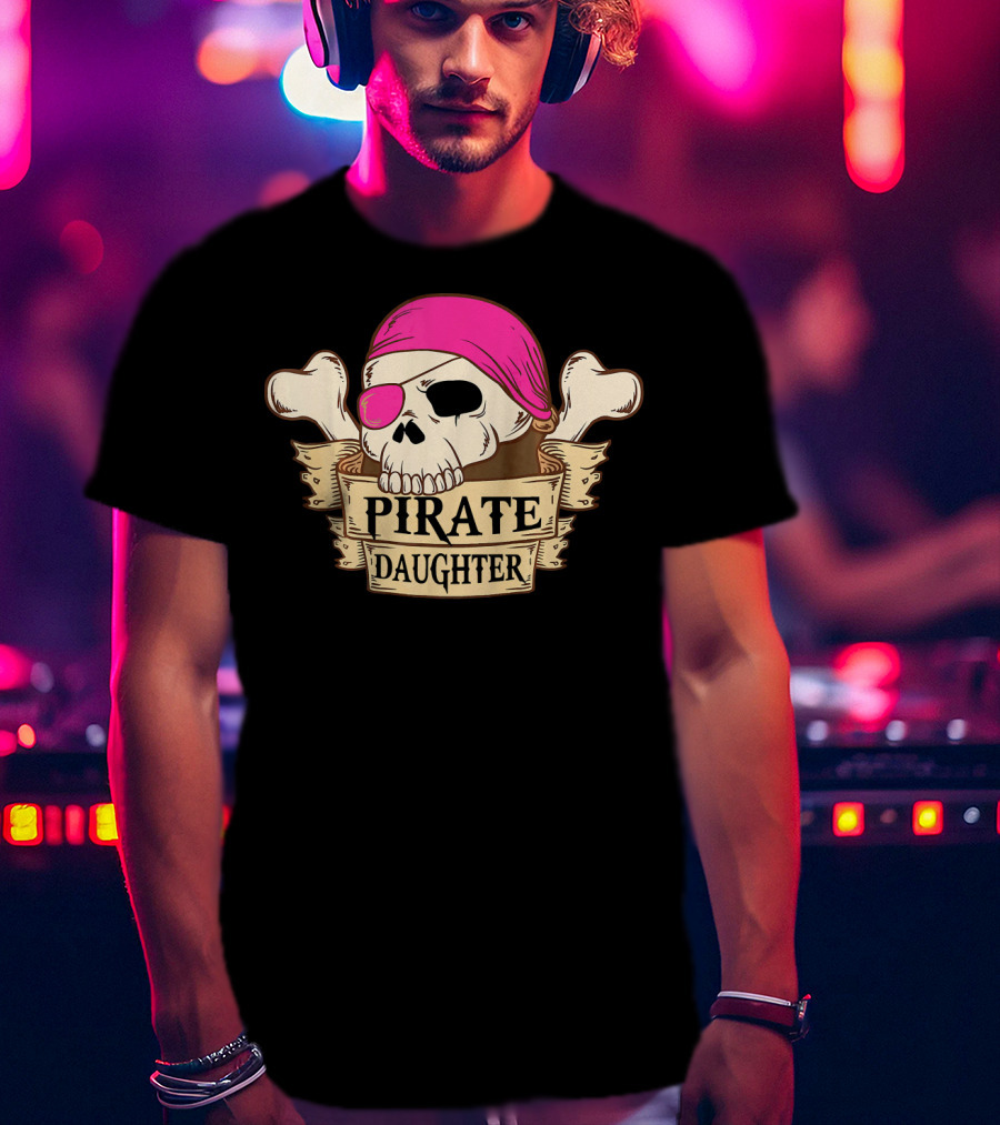 Pirate Daughter Skull With Pink Bandana And Crossbones T-Shirt
