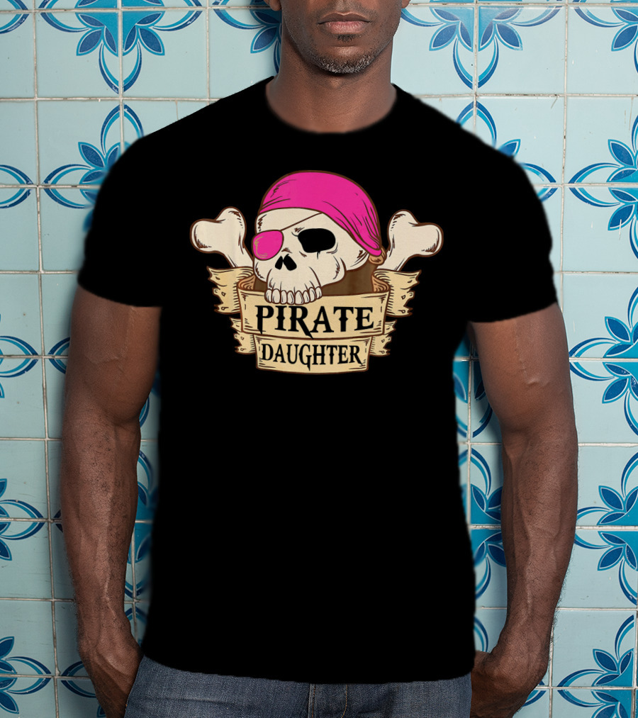 Pirate Daughter Skull With Pink Bandana And Crossbones T-Shirt