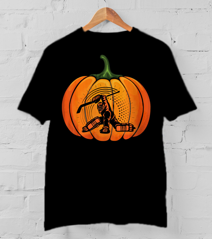 Hockey Goalie Pumpkin Scary Mask Jack-o'-Lantern T-Shirt