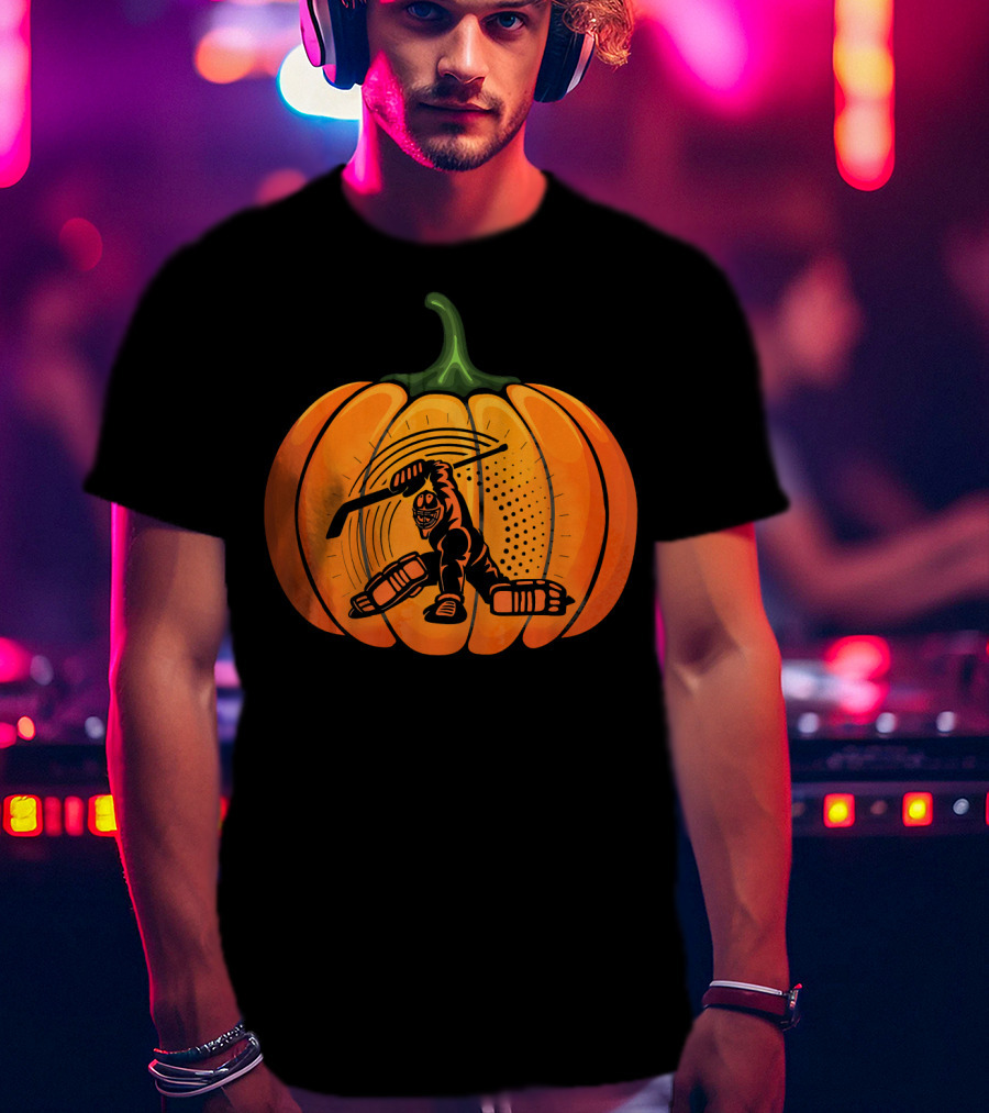 Hockey Goalie Pumpkin Scary Mask Jack-o'-Lantern T-Shirt