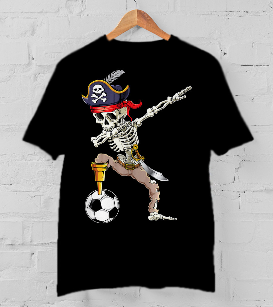 Pirate Skeleton Dabbing With Soccer Ball And Saber T-Shirt