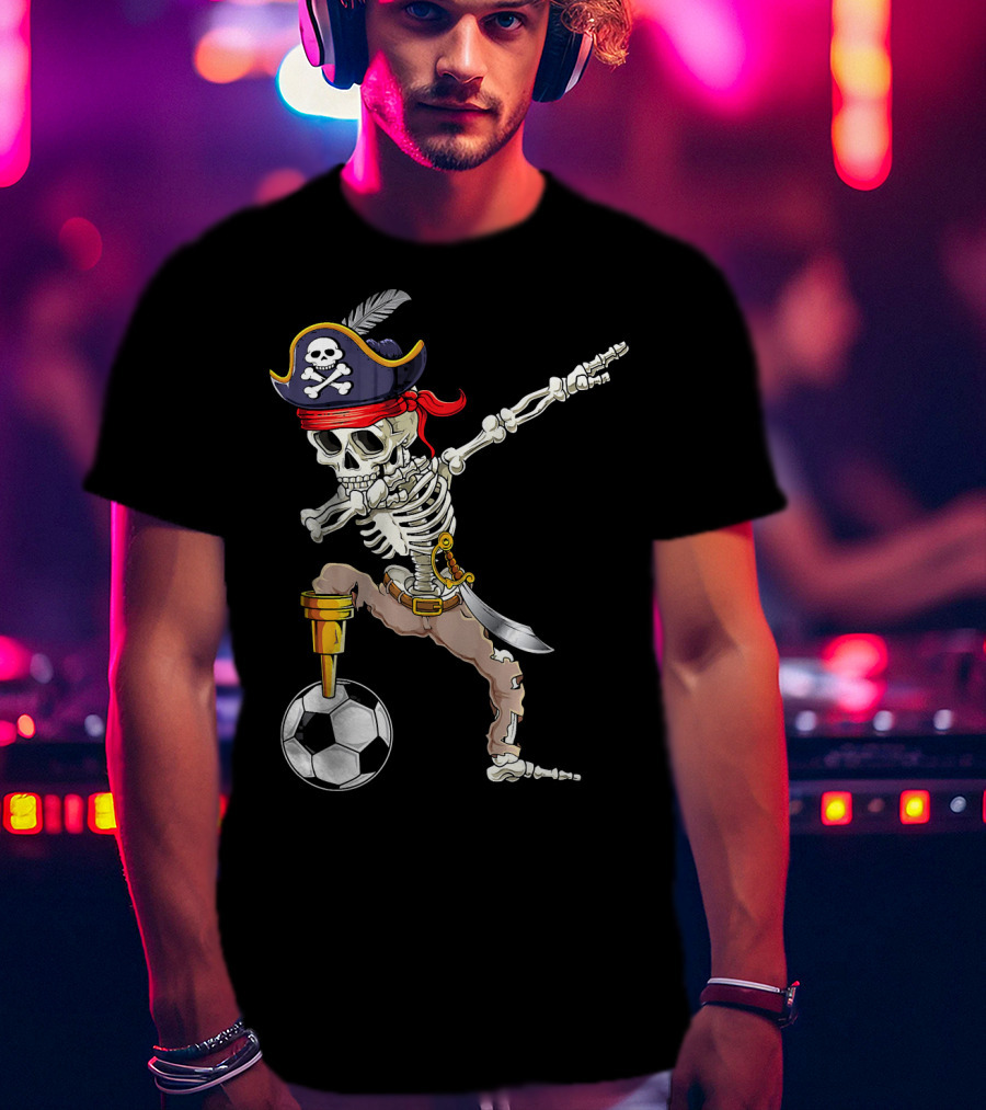 Pirate Skeleton Dabbing With Soccer Ball And Saber T-Shirt