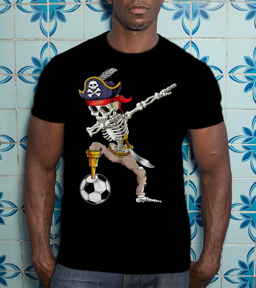 Pirate Skeleton Dabbing With Soccer Ball And Saber T-Shirt
