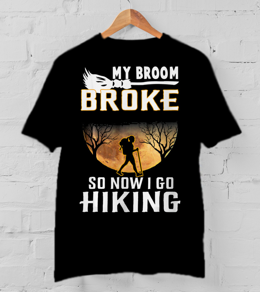 My Broom Broke So Now I Go Hiking Full Moon Silhouette Adventure T-Shirt