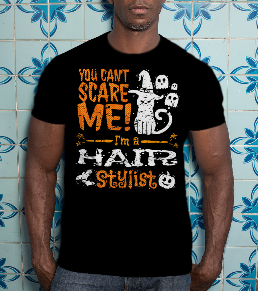 You Can't Scare Me I'm A Hair Stylist Halloween Cat And Ghosts T-Shirt