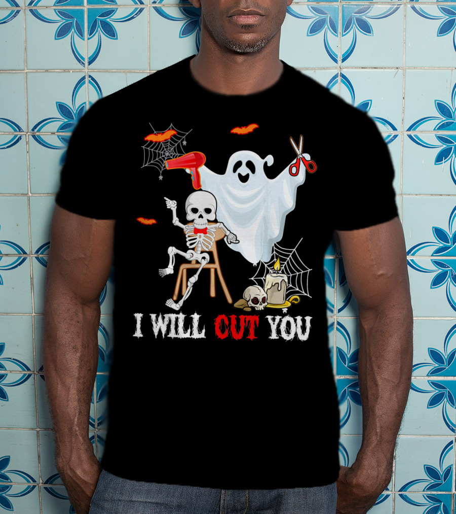 I Will Cut You Funny Boo Hairdresser Ghost Skeleton T-Shirt