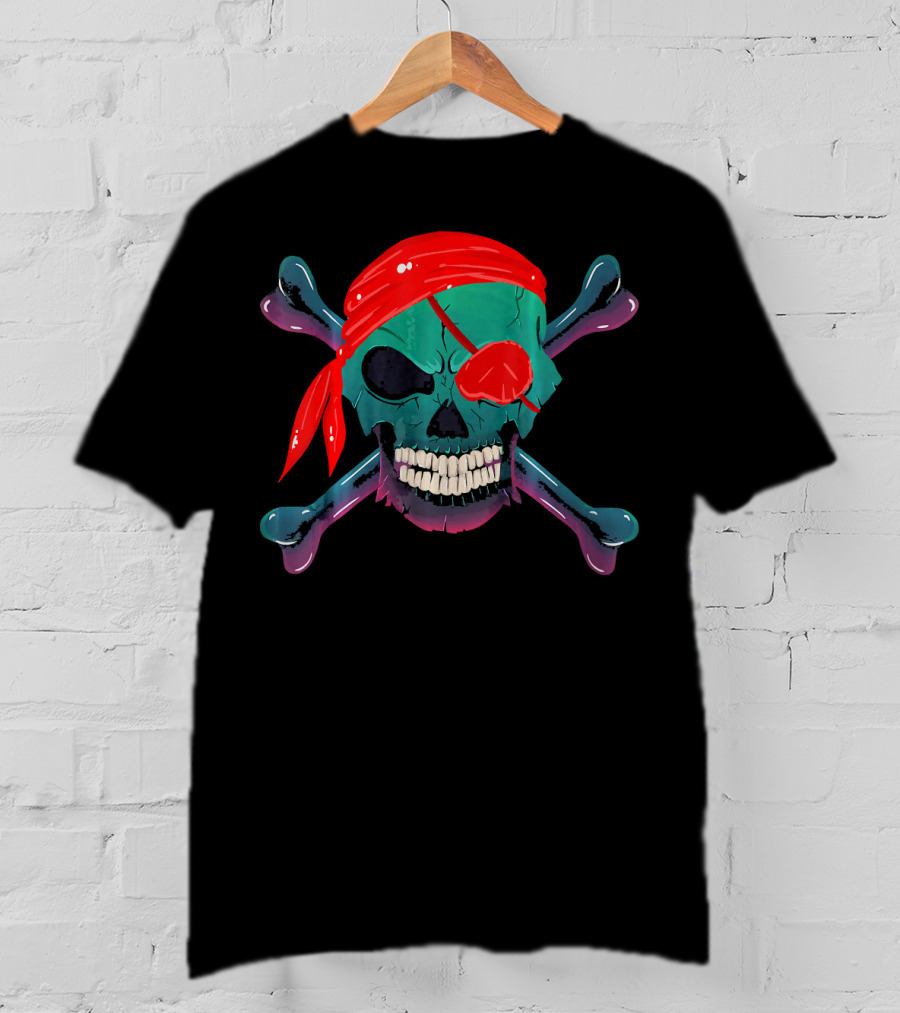 Halloween Pirate Skull And Crossbones Buccaneer Bandana Eyepatch T-Shirt