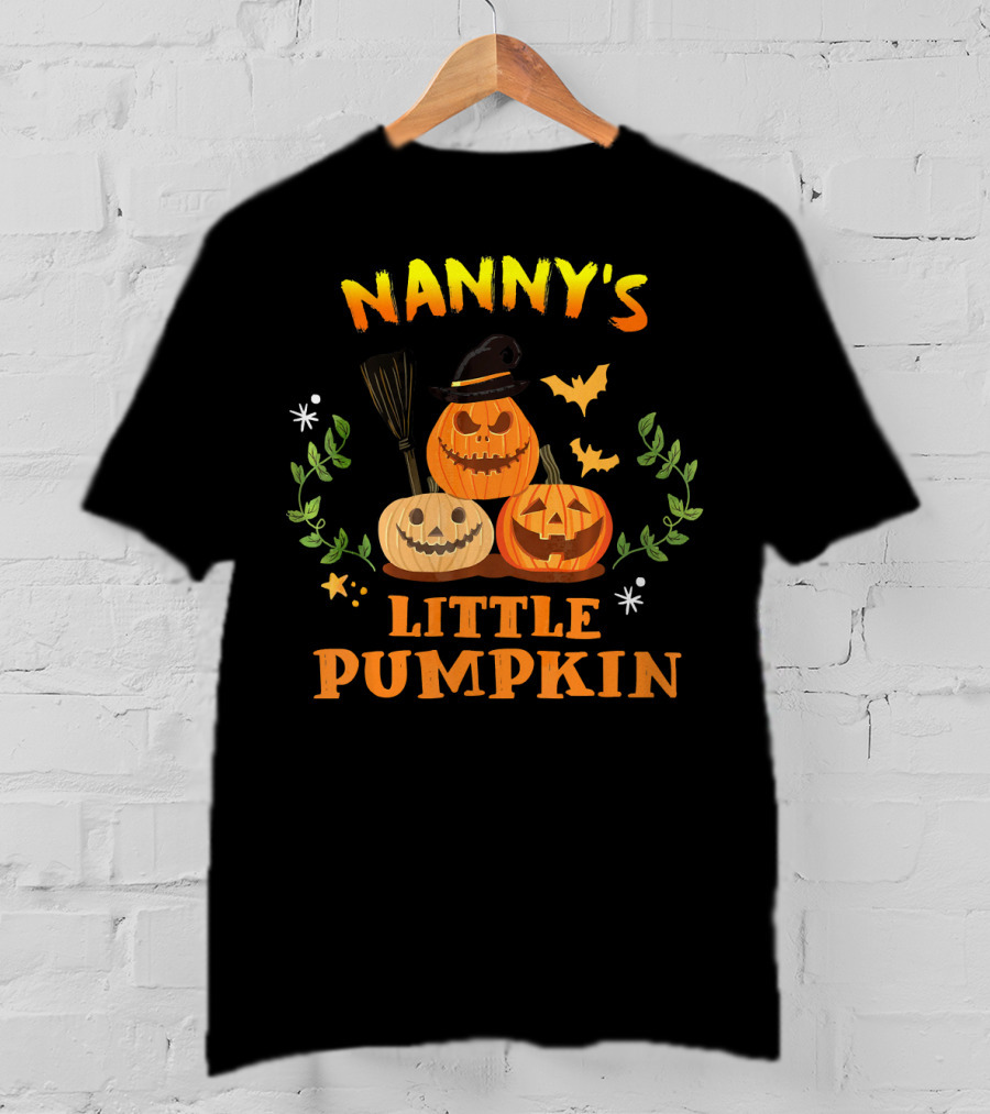Nanny's Little Pumpkin Halloween Jack-O'-Lanterns And Broomsticks With Witch Hat T-Shirt